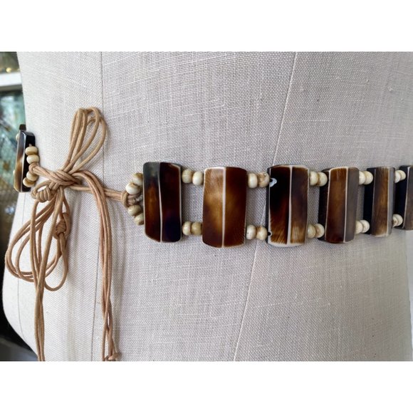 Vintage BOHO Festival HIppy Tie Belt Faux Horn Resin Beads - Picture 3 of 13